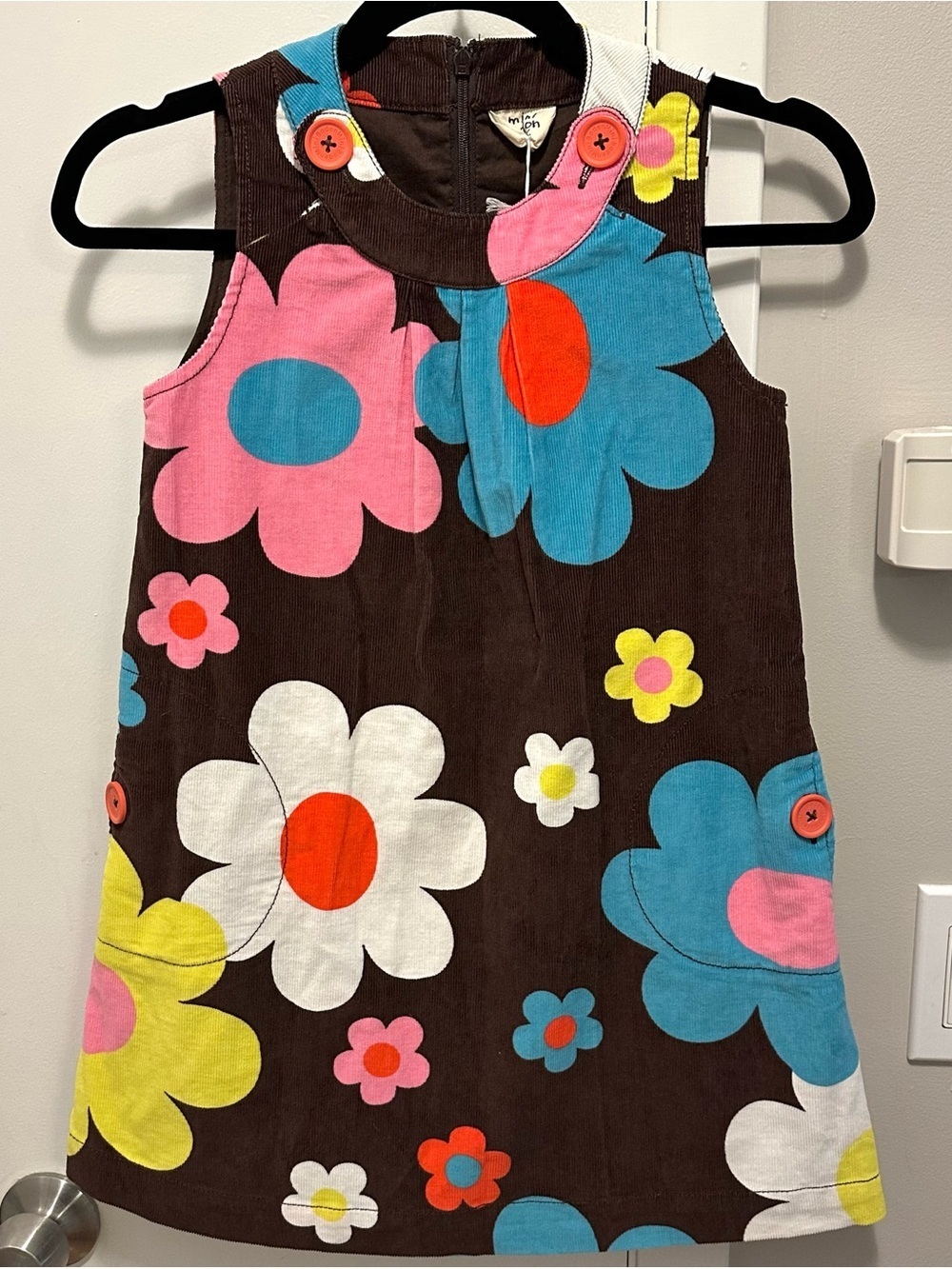 MINI BODEN Colorful Retro Daisy Corduroy Pinafore Jumper Dress Girls 7/8 NWT